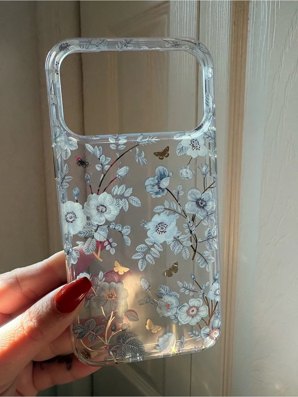 Clear Floral Butterfly iPhone Case - Transparent with White & Gold Accents